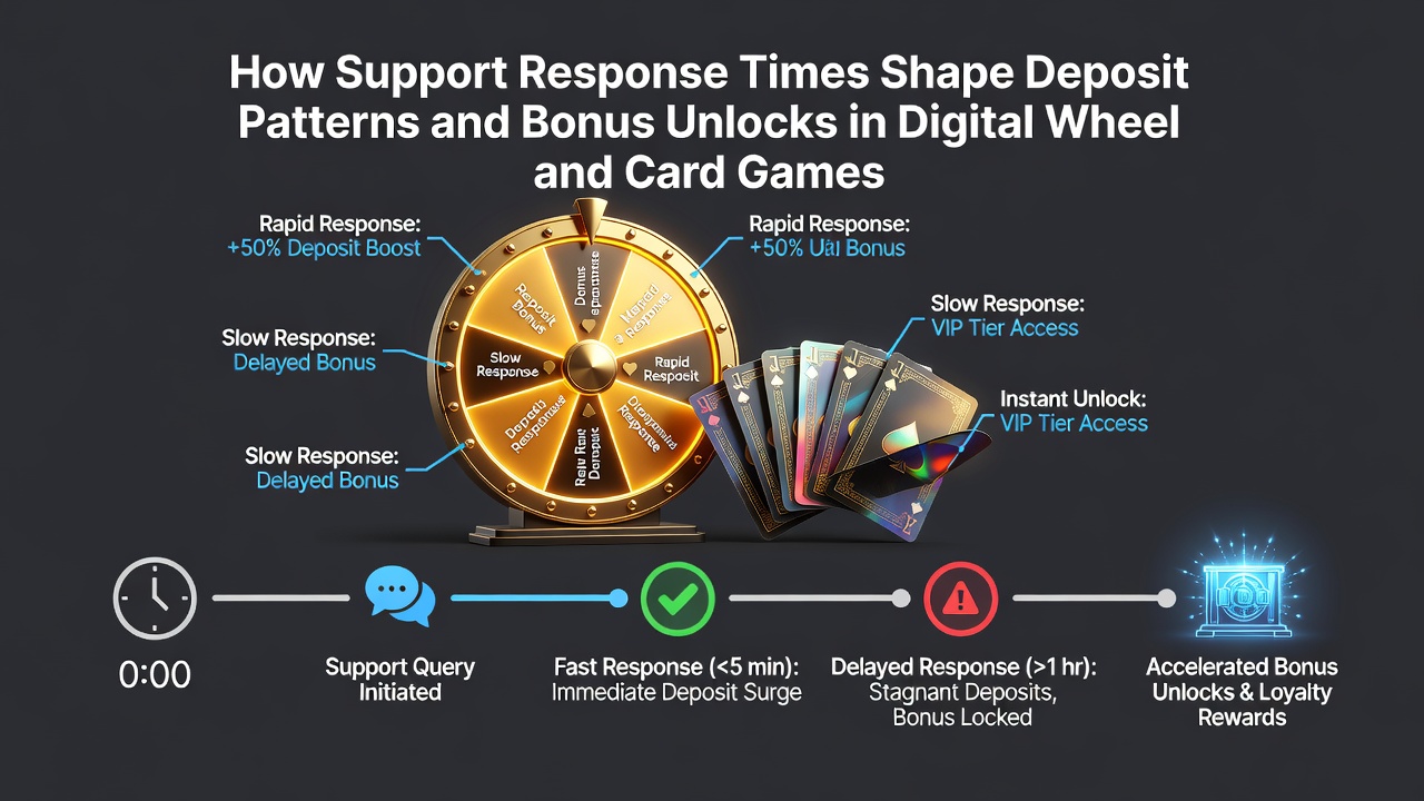 Illustratie van klantenservice interacties in digitale casinospellen met roulettewiel en kaarten