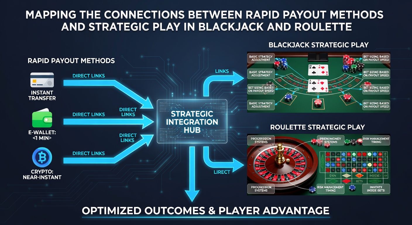 Illustratie van snelle uitbetalingen verbonden met blackjack- en roulettestrategieën in online casino's