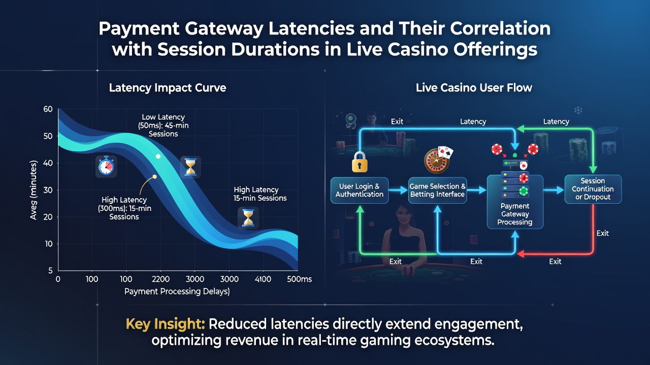 Grafiek die latentie correlaties met sessieduren visualiseert in live casino context