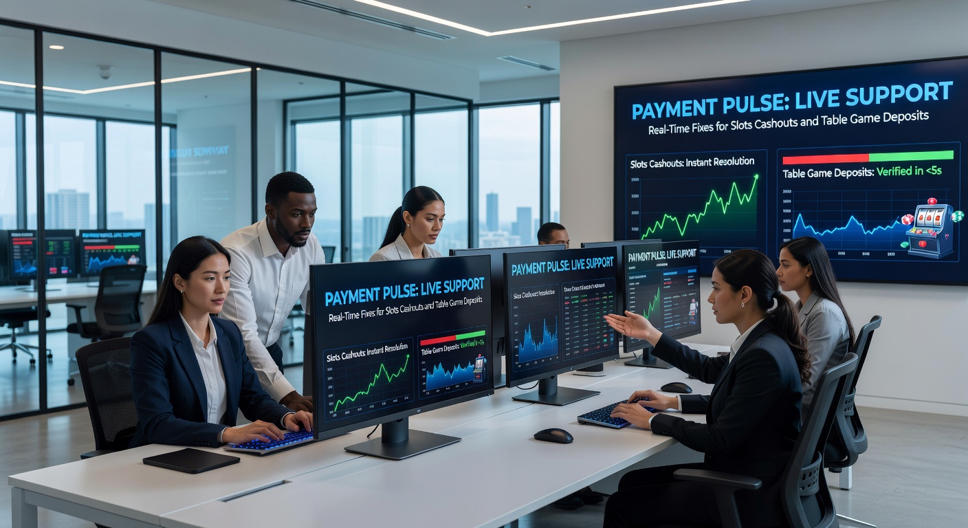 Live support agent aan het werk met Payment Pulse interface, realtime dashboard met slots en tafelspel transacties