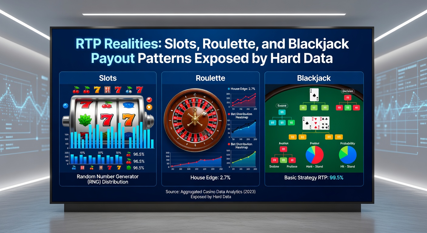 Vergelijkende staafdiagram van RTP-distributie over slots, roulette en blackjack sessies, met volatiliteitscurves uit recente audits