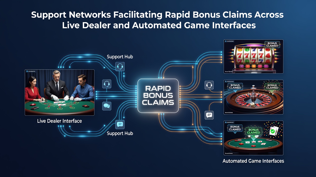 Illustratie van ondersteuningsnetwerken in live dealer en geautomatiseerde casino interfaces